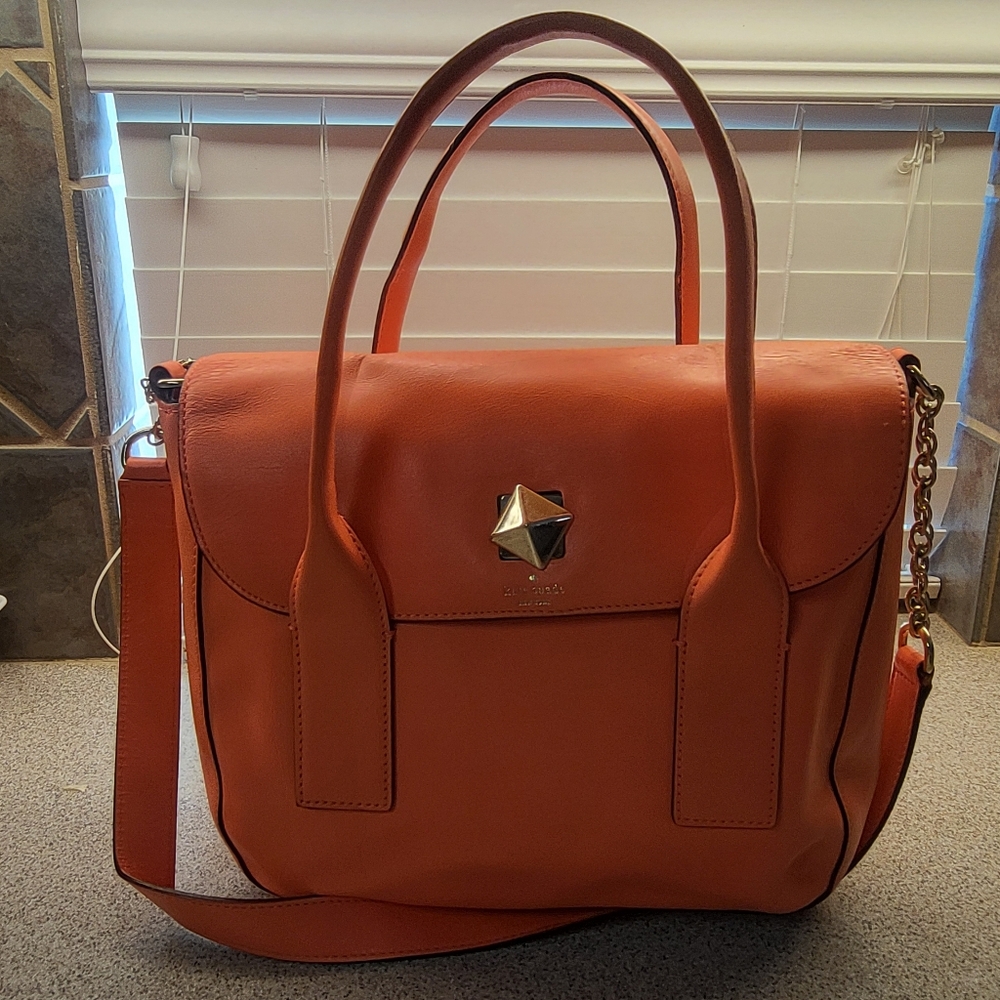 Kate Spade NY New Bond Street Florence Flap Satchel in Orange Leather